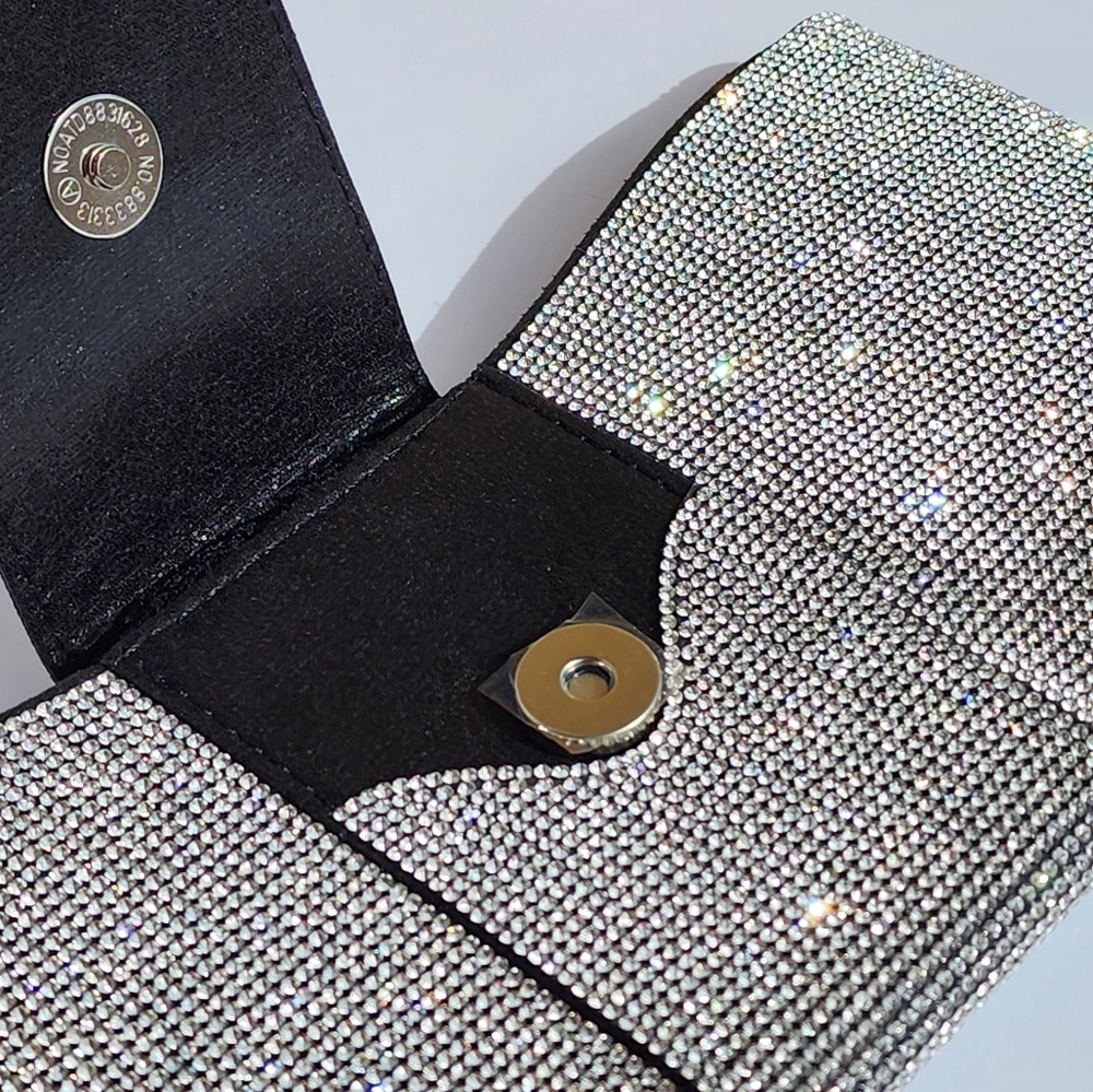 Women's Stylish Silver Rhinestone Bowtie Shape Clutch Crossbody Handbag … - Picture 5 of 10